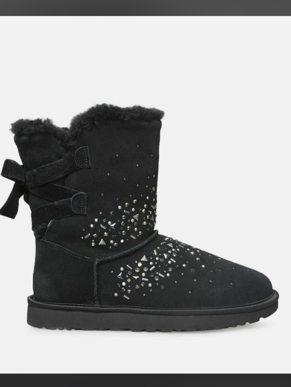 UGG Black Embellished Classic Short Winter Boots with Bow Back